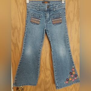 VTG little girls jeans flare Bohemian Cottage core embroidered floral 90s Y2K